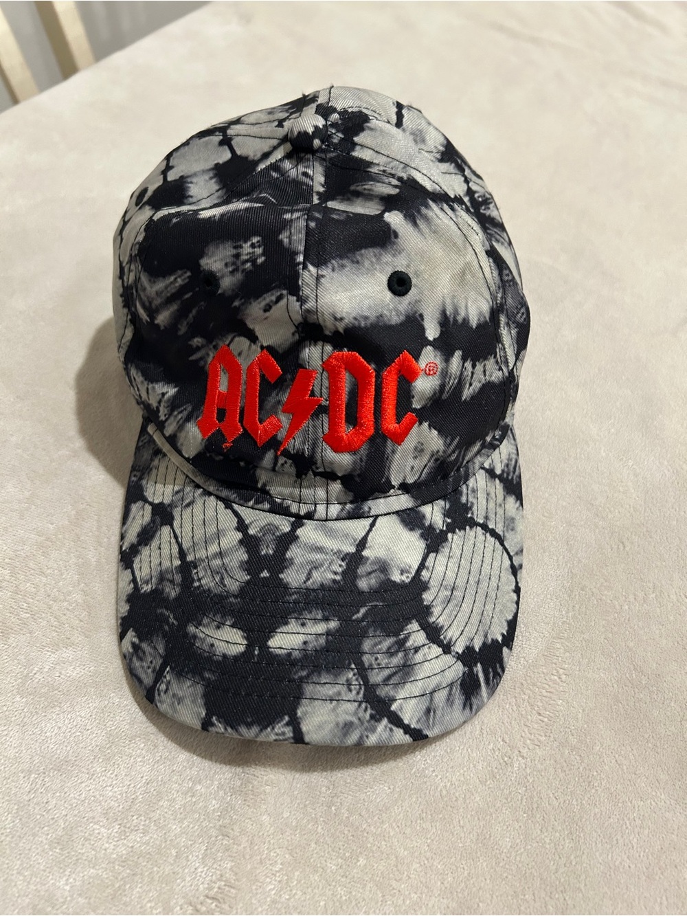 AC/DC Tie-Dye Cap in Black, White with Red Logo